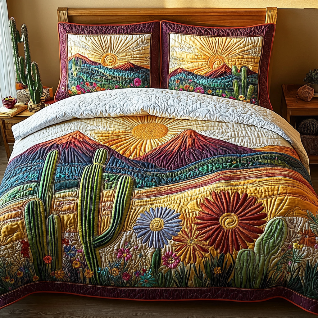 Sunset Canyon Quilted Bedding Set Bed Decor Great CactusLover Gifts