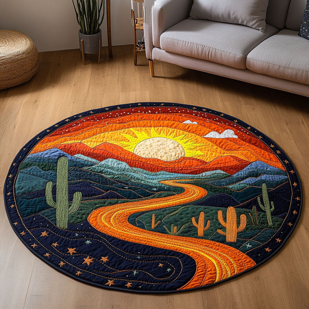 Sunset Canyon Quilted Round Mat Unique Front Door Decor Cactus Related Gifts