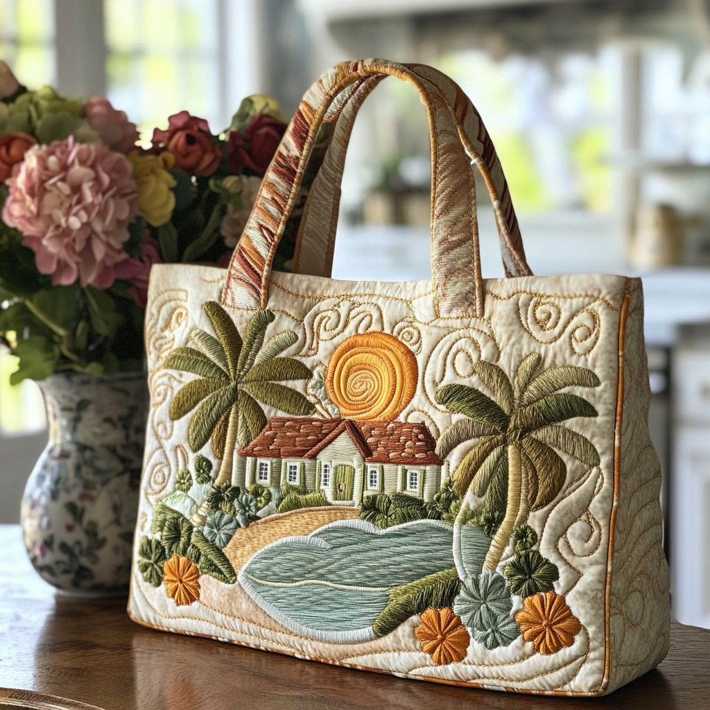 Sunset Cottage Quilted Tote Bag Gifts For Someone Who Likes The Beach