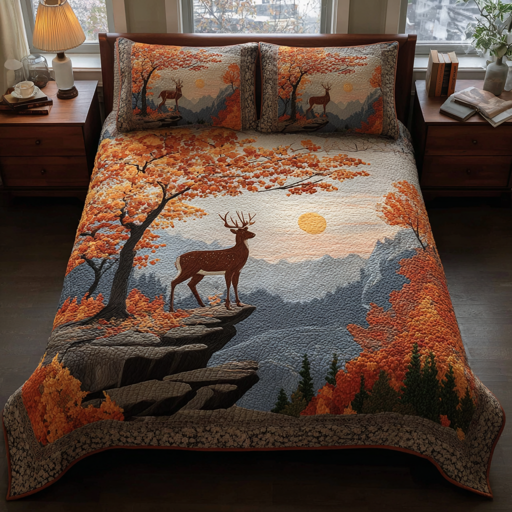 Sunset Deer Quilted Bedding Set Bedroom Decorations Gift For Mid Autumn Festival