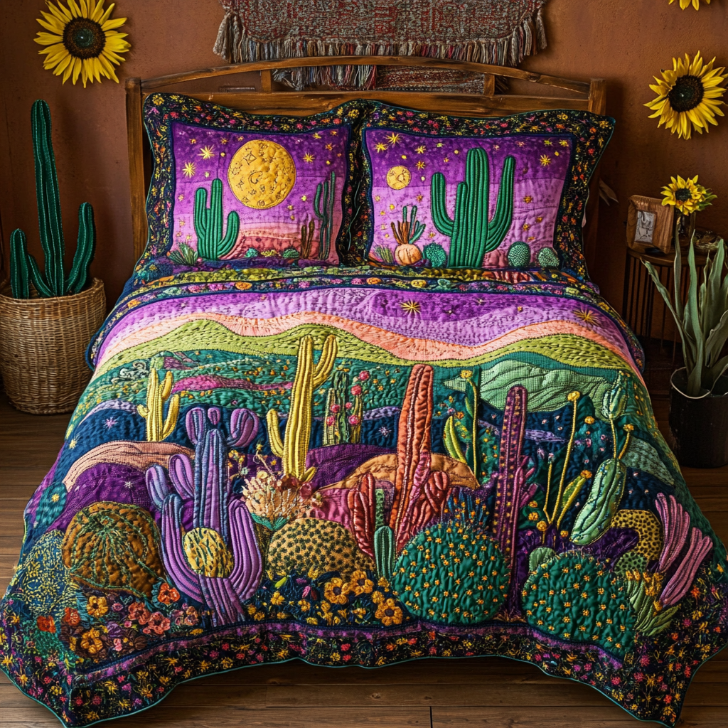 Sunset Dunes Quilted Bedding Set Bedroom Decorations Awesome Gifts For Cactus Lovers