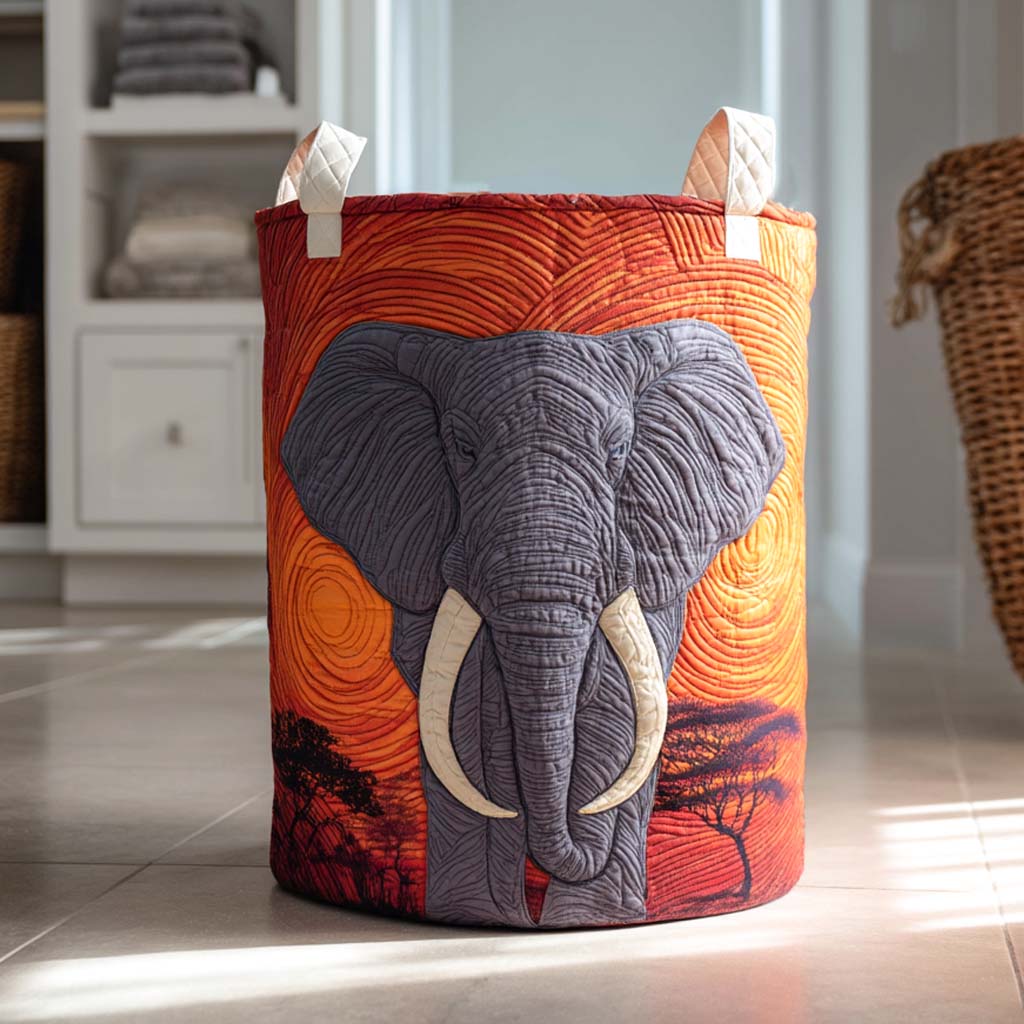 Sunset Elephant Quilted Laundry Basket Ideal Gift For Mom