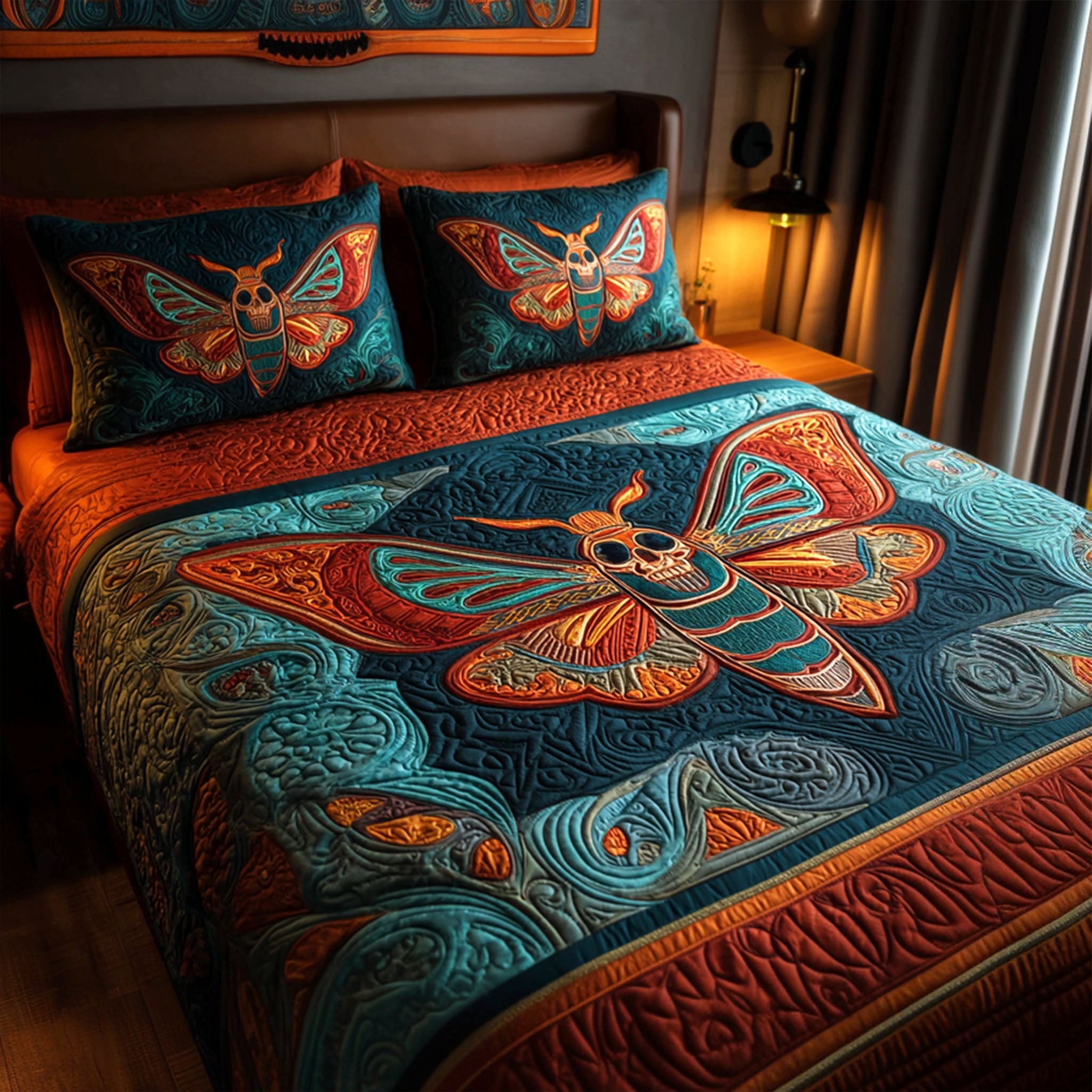 Sunset Emberwing Quilted Bedding Set Cozy Bedroom Decor Best Butterfly Gifts
