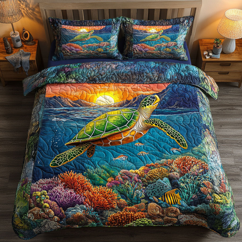 Sunset Escape Quilted Bedding Set Heartwarming Bedding Gift for Loved Ones
