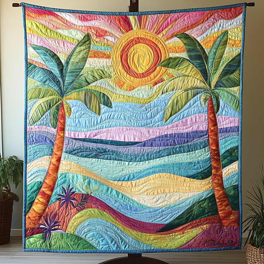 Sunset Escape Quilted Blanket Cute Throw Blanket Christmas Gift Ideas For Surfers