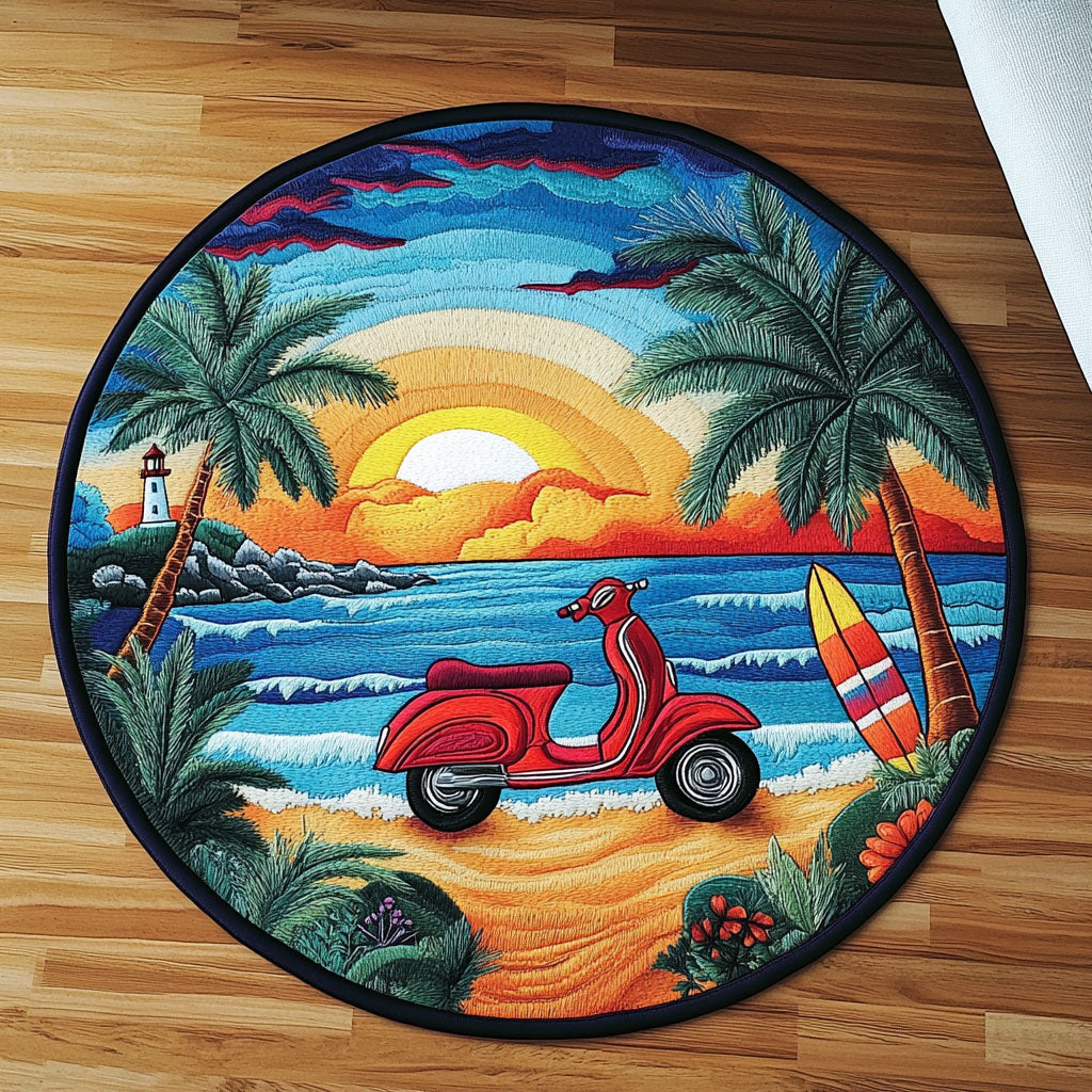 Sunset Escape Quilted Round Mat Christmas Decor For Entryway Best Gifts For Beach Lovers