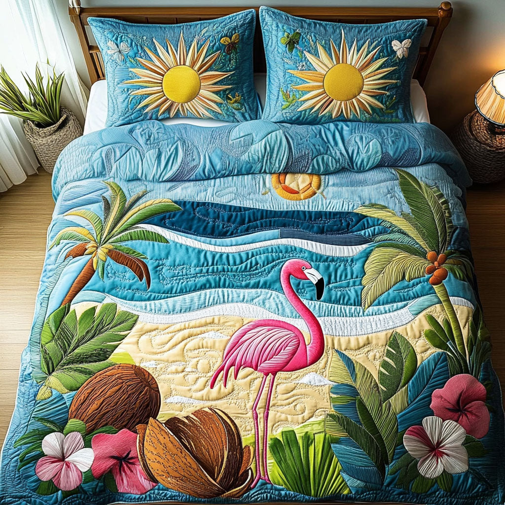 Sunset Flamingo Quilted Bedding Set Cool Bedroom Decor Flamingo Mothers Day Gifts