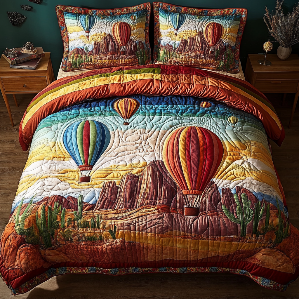 Sunset Flight Quilted Bedding Set Best Bed Sheet Set Awesome Gifts For Cactus Lovers