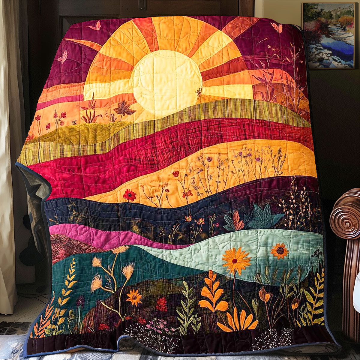 Sunset Flower Valley Quilt Beautiful Quilt Blanket Gift for Cozy Living
