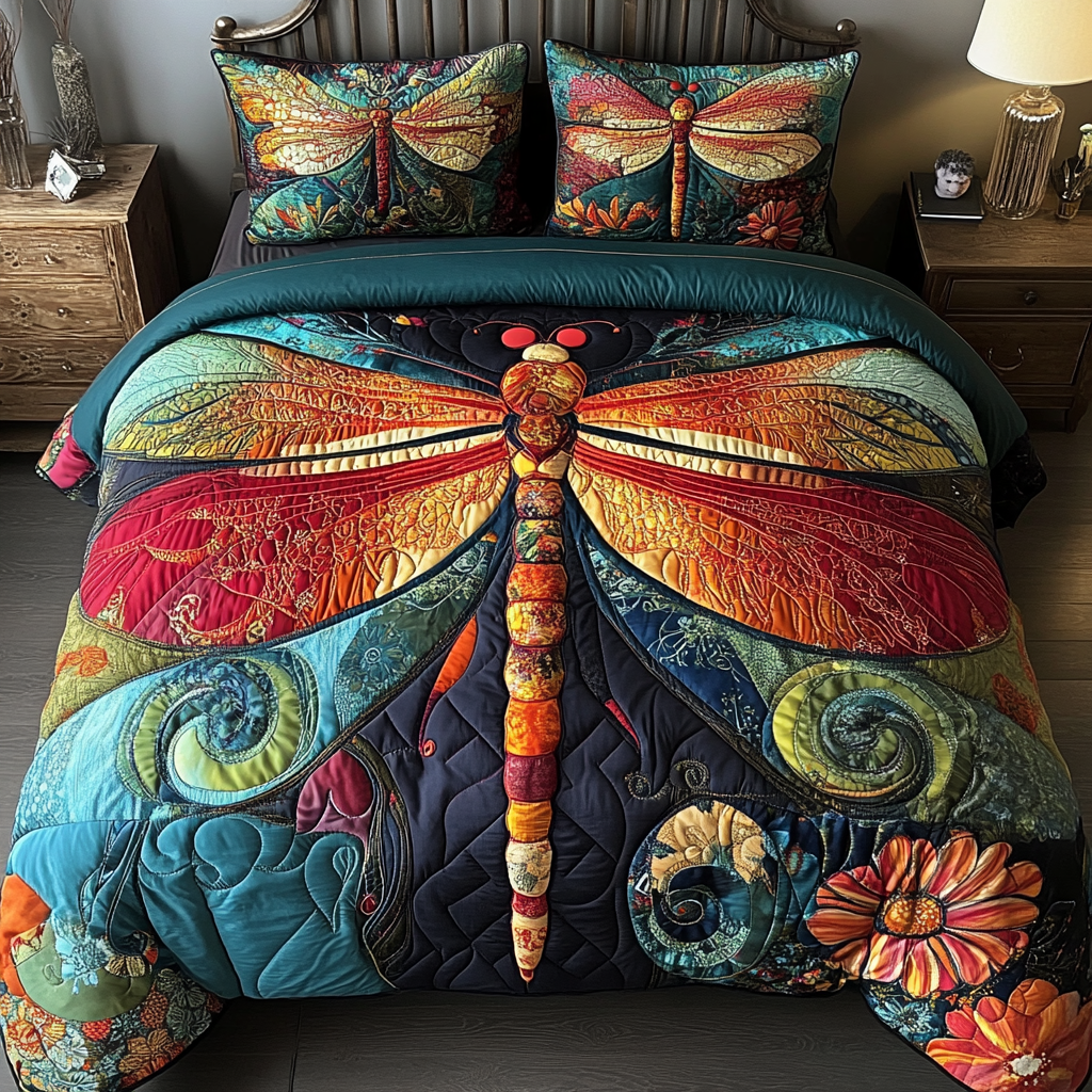 Sunset Flutter Quilted Bedding Set Bedroom Decorations Best Dragonfly Gifts For Christmas