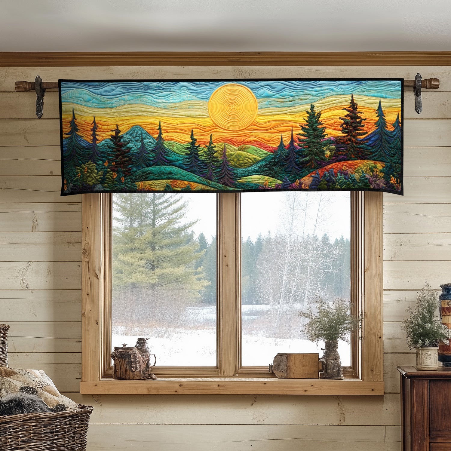 Sunset Forest Quilted Valance Nature Style Window Valance Forest Themed Gifts for Mom