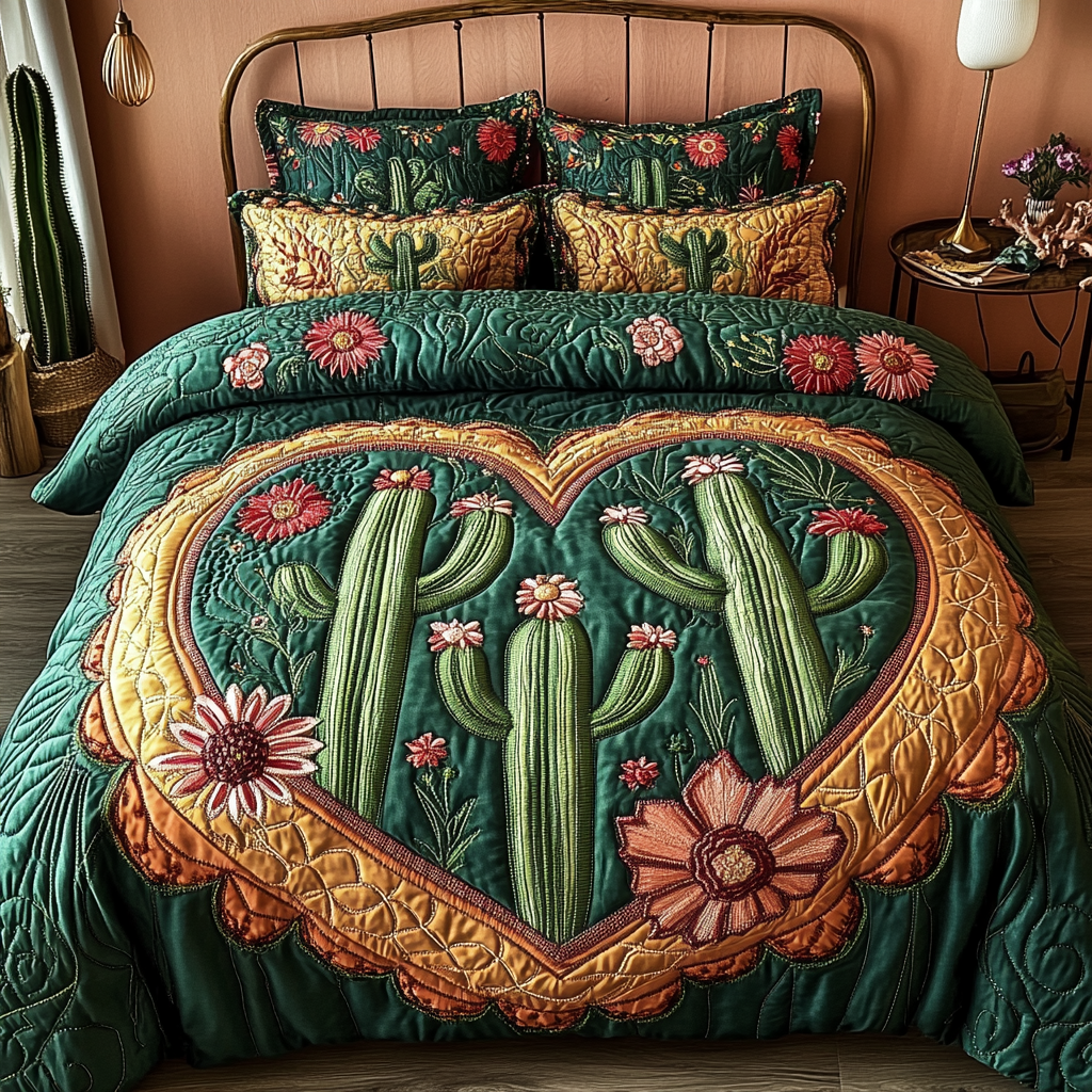Sunset Garden Quilted Bedding Set Best Christmas Duvet Cover Set Cactus Related Gifts