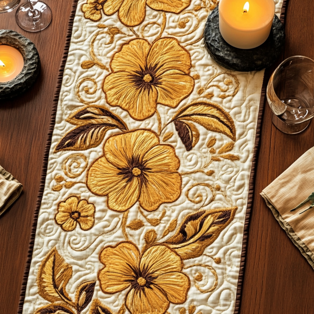 Sunset Garden Quilted Table Runner Spring Floral Table Runner Great Family Gifts