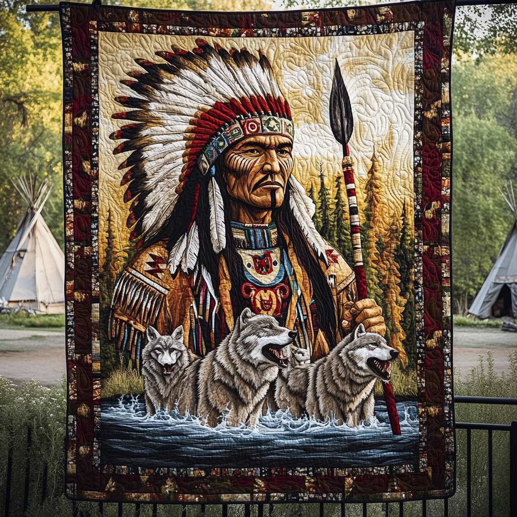 Sunset Gathering Quilted Blanket Unique Wolf Blanket Presents For Wolf Lovers