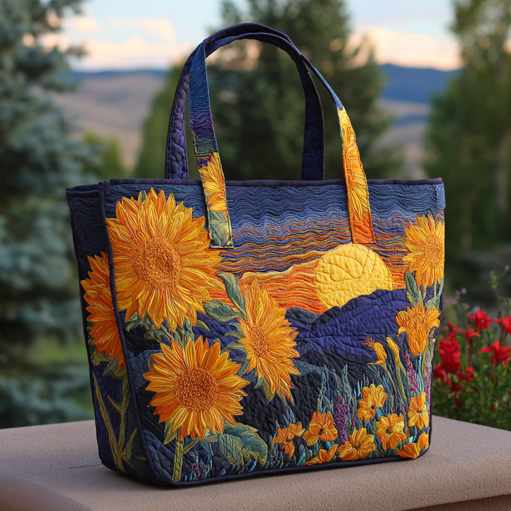 Sunset Glory Quilted Tote Bag Sunflower Gifts For Friends