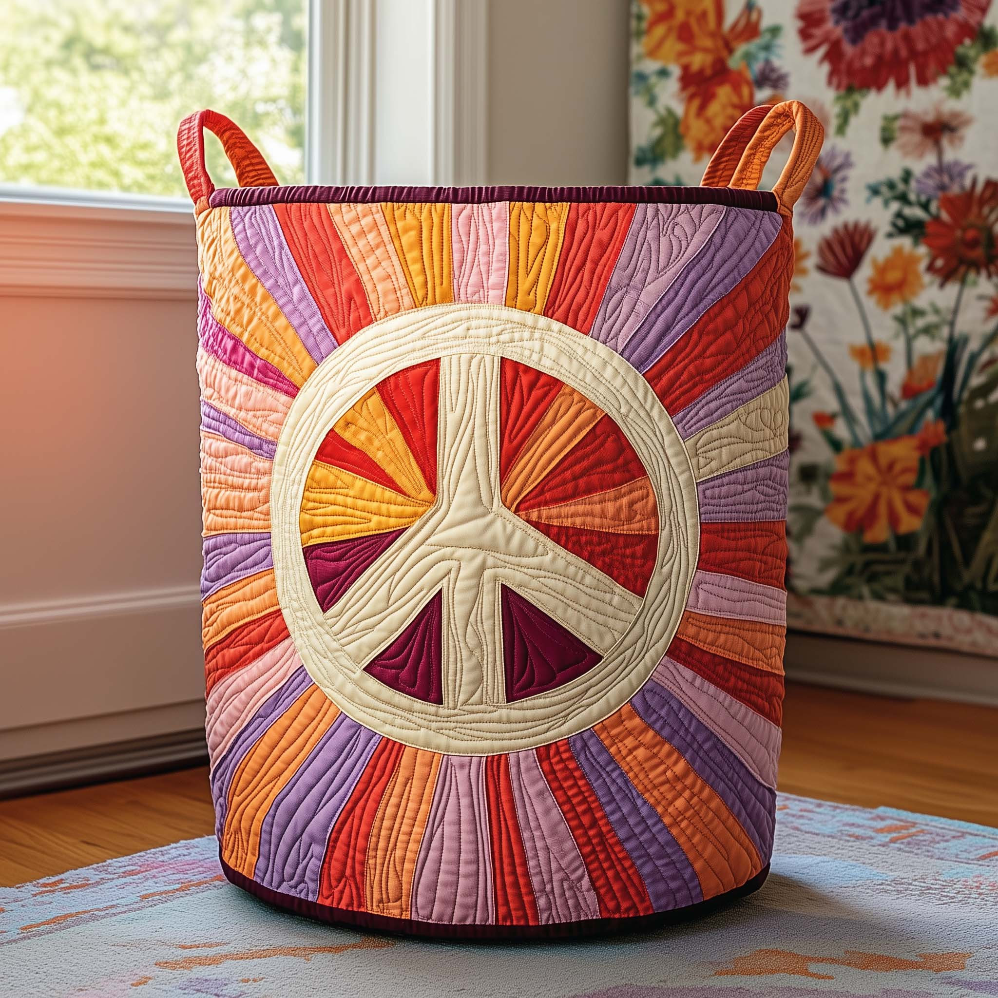 Sunset Glow Quilted Laundry Basket Hippie Themed Laundry Room Signs Gifts For Enthusiasts