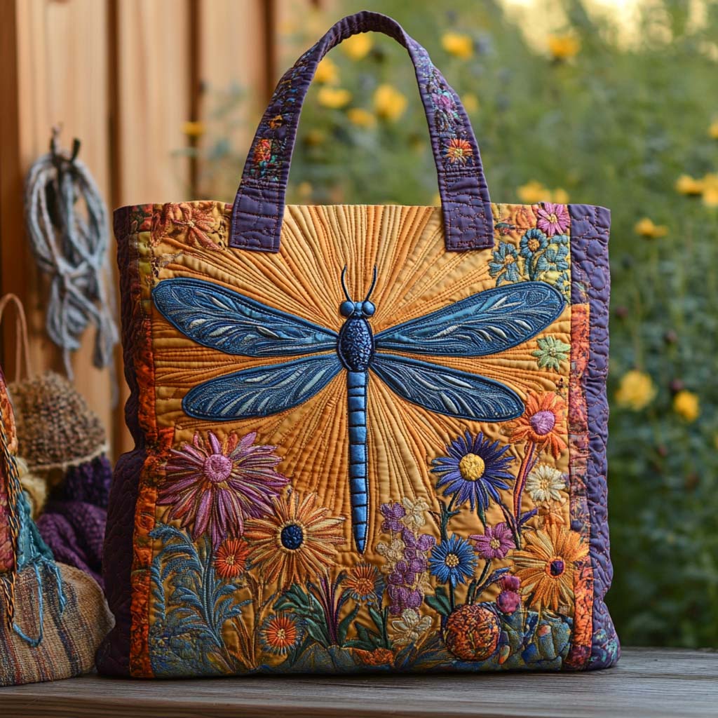 Sunset Glow Quilted Tote Bag Unusual Dragonfly Gifts