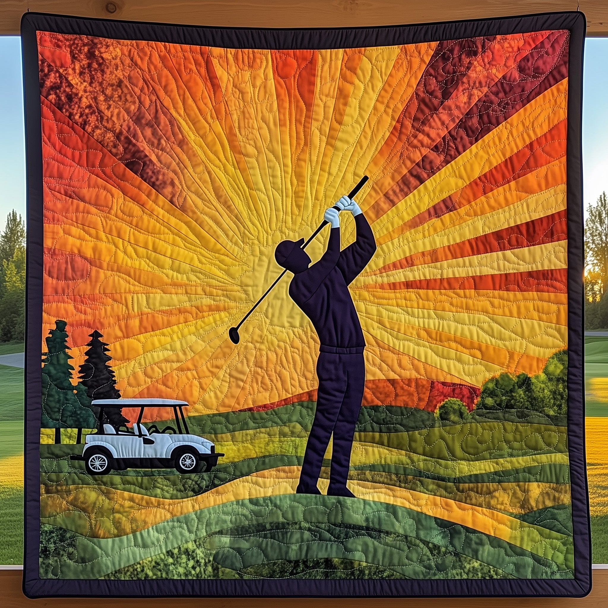 Sunset Golfer Swing Quilted Blanket Nice Throw BlanketGifts For Golfers Who Have Everything