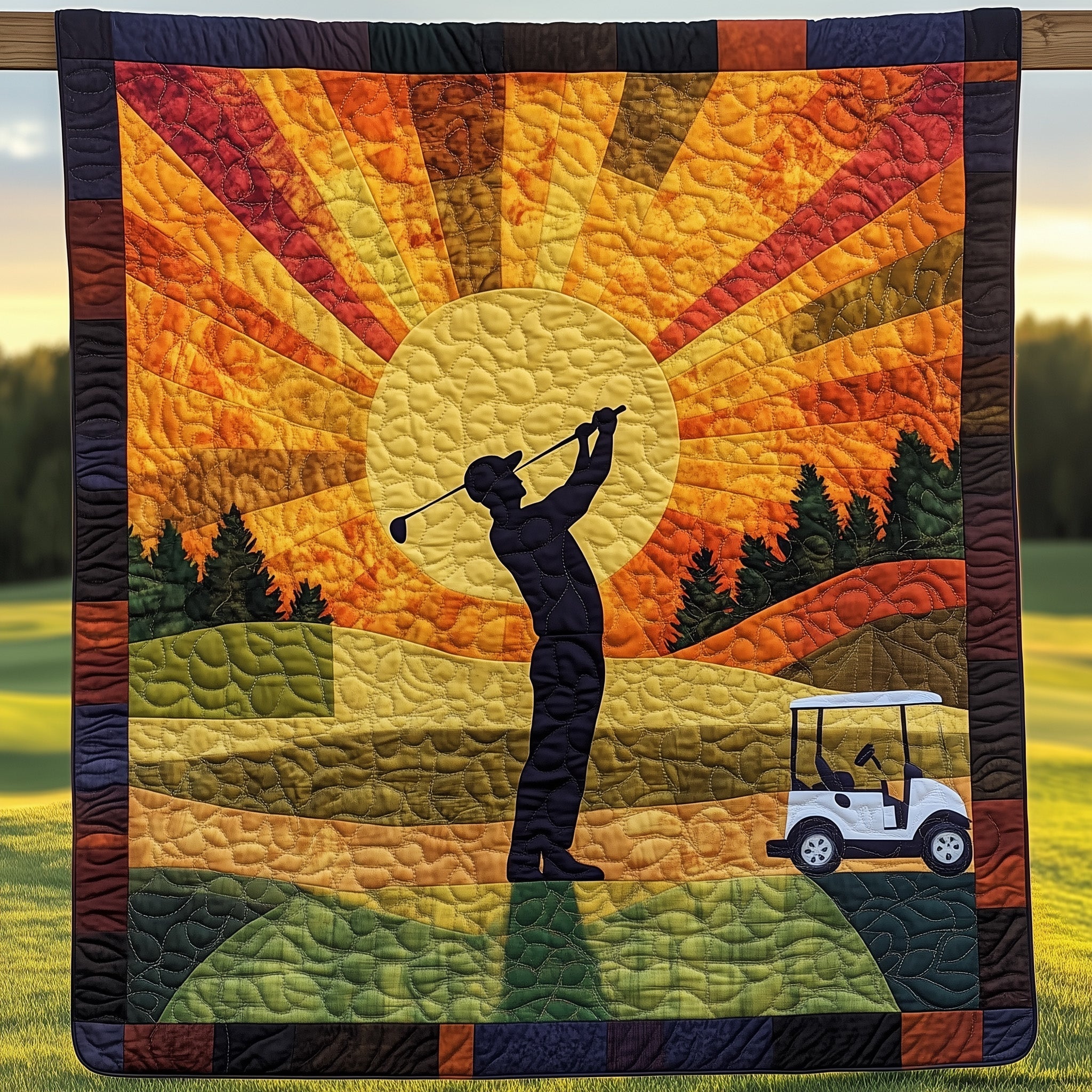 Sunset Golfer Swing Quilted Blanket Nice Throw BlanketGifts For The Golfer Who Has Everything
