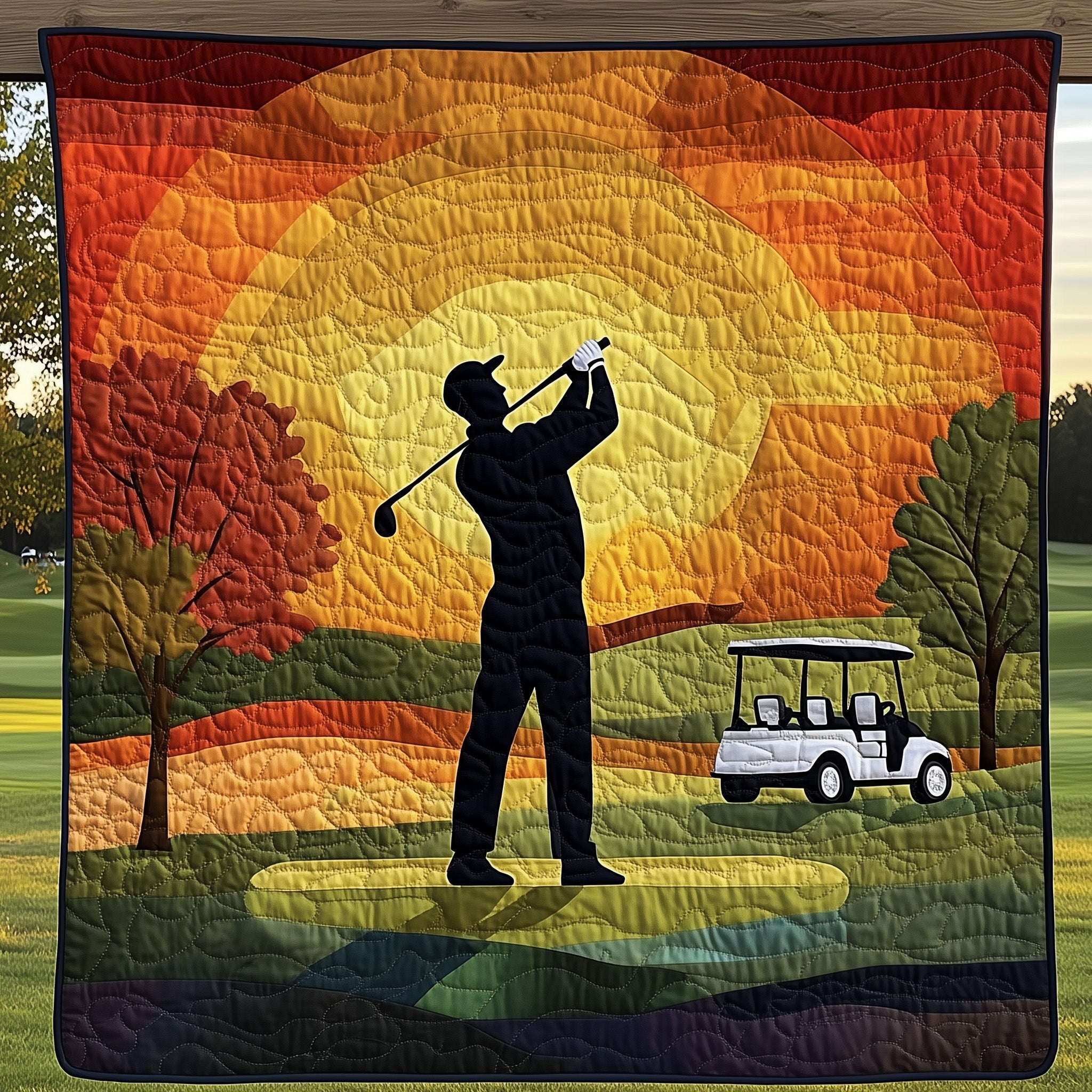 Sunset Golfer Swing Quilted Blanket Nice Throw BlanketGolf Gifts For The Golfer Who Has Everything