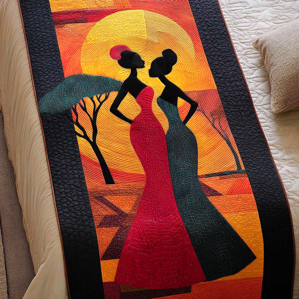 Sunset Grace Quilted Bed Runner Cozy Bedroom Decor African American Gifts For Women