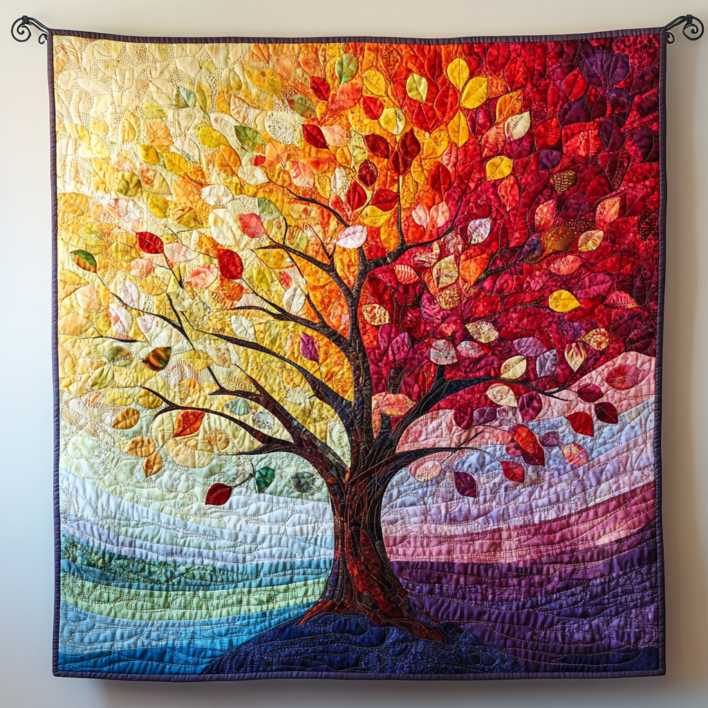 Sunset Harmony Quilted Blanket Life Tree Blanket