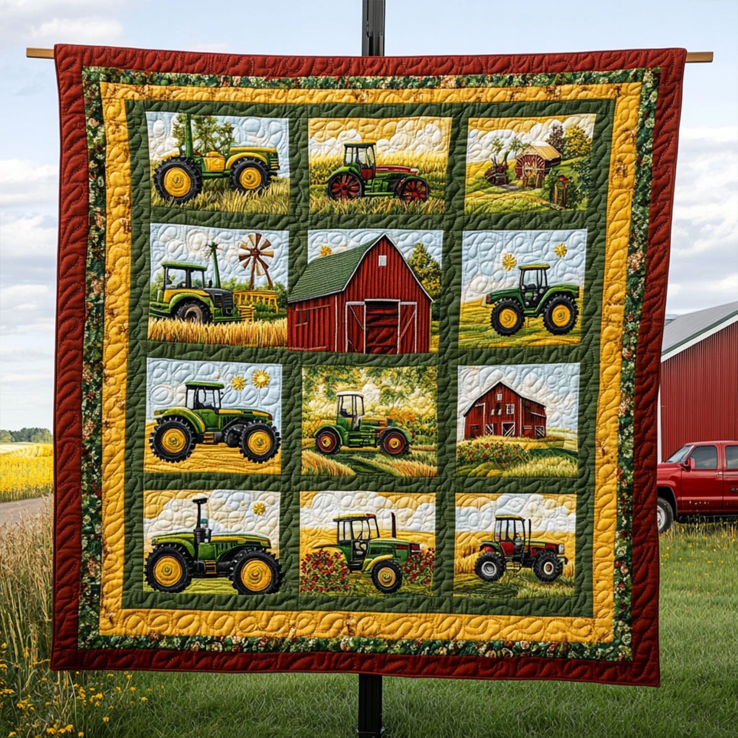Sunset Harvest Quilted Blanket Cute Throw Blanket Unique Gifts For Farmers