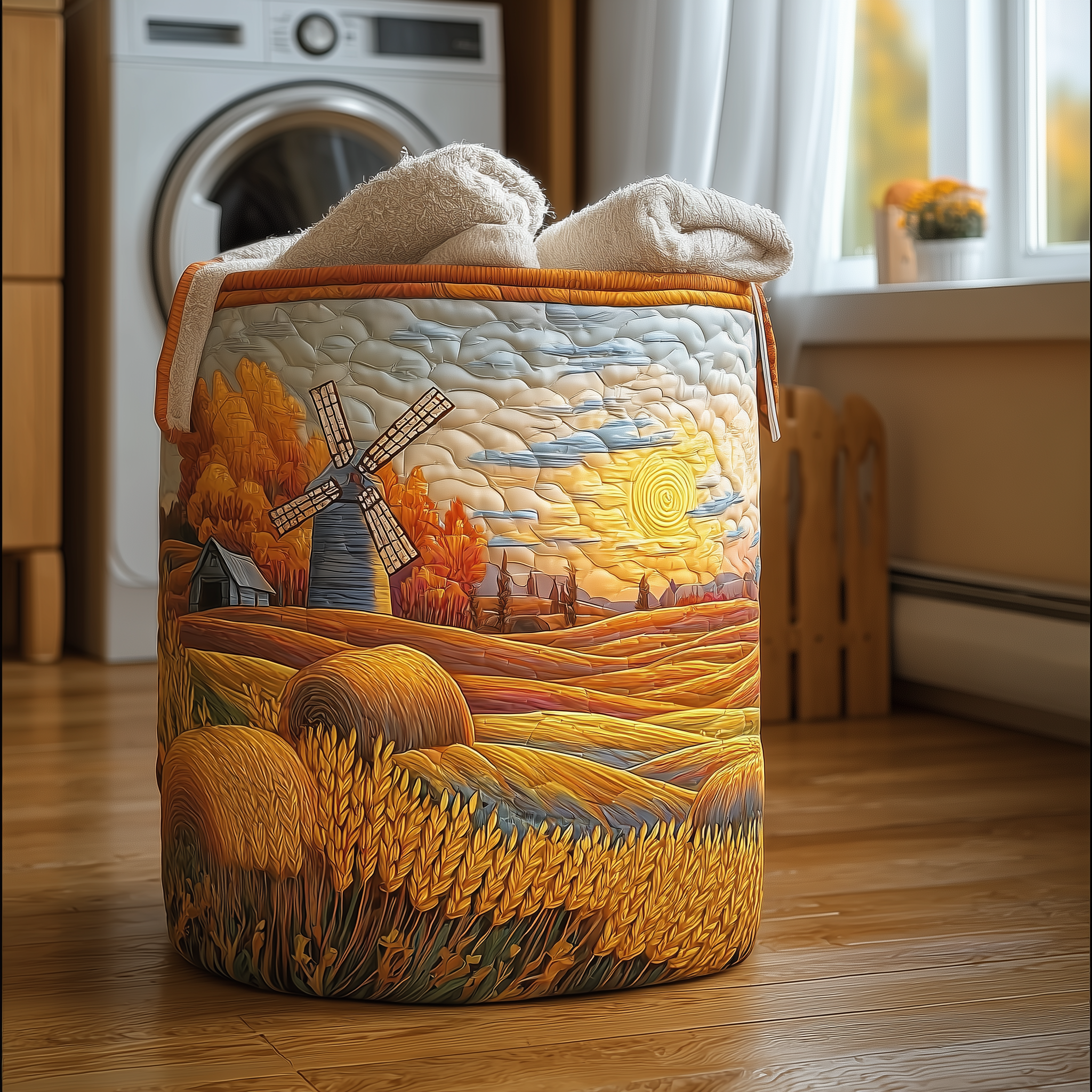 Sunset Harvest Quilted Laundry Basket Must-Have Laundry Essential