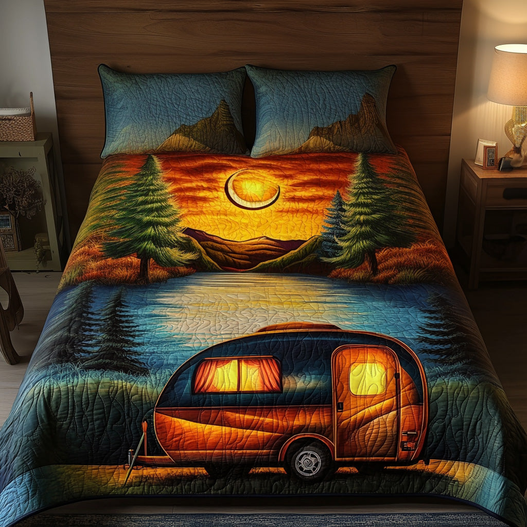Sunset Haven Quilted Bedding Set Cute Room Decor Gifts For People With Campers
