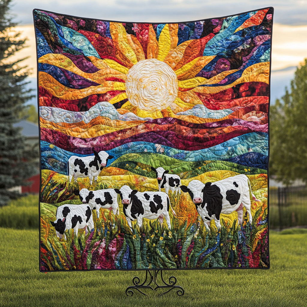 Sunset Herd Quilted Blanket Holiday Throw Blanket Cow Gifts For Christmas