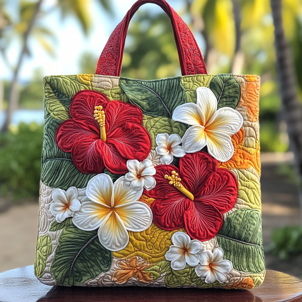 Sunset Hibiscus Quilted Tote Bag Best Gifts For Beach Goers