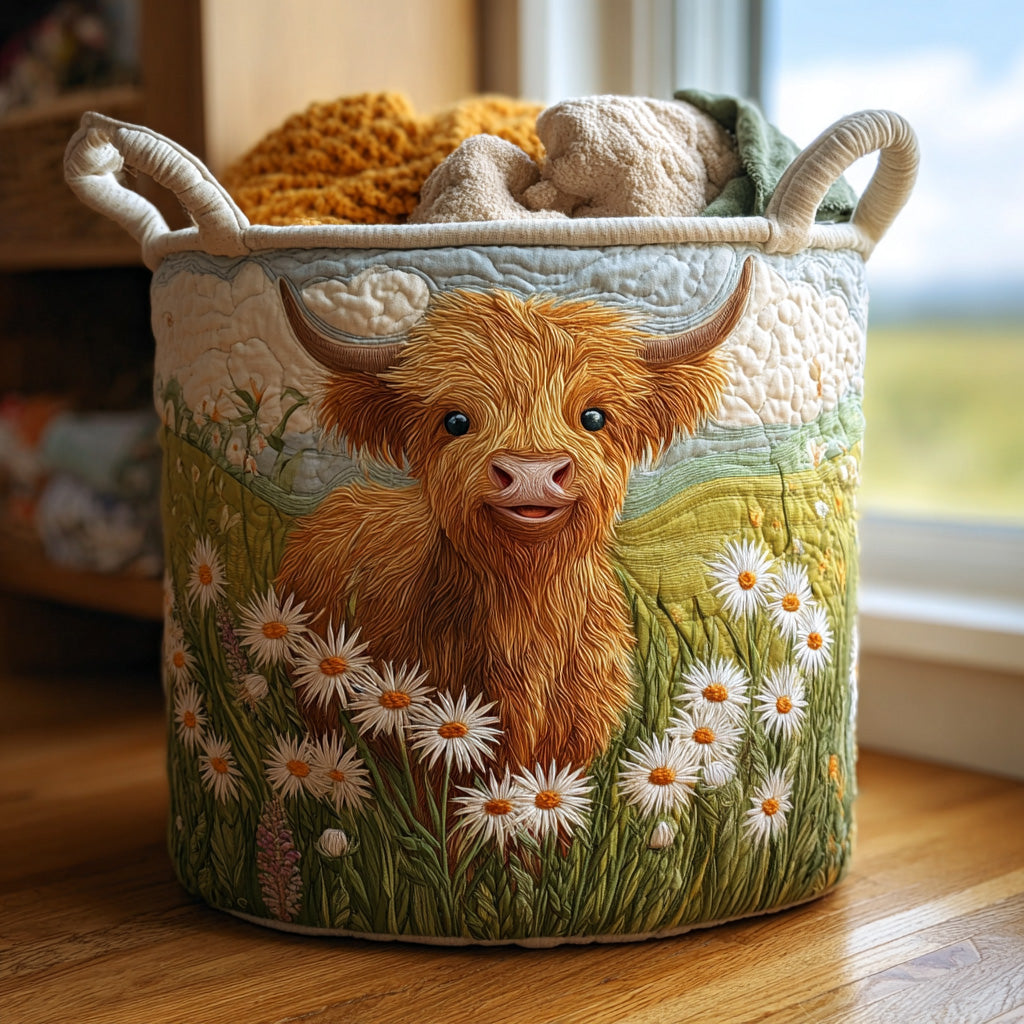 Sunset Highland Quilted Laundry Basket Merch For Dad