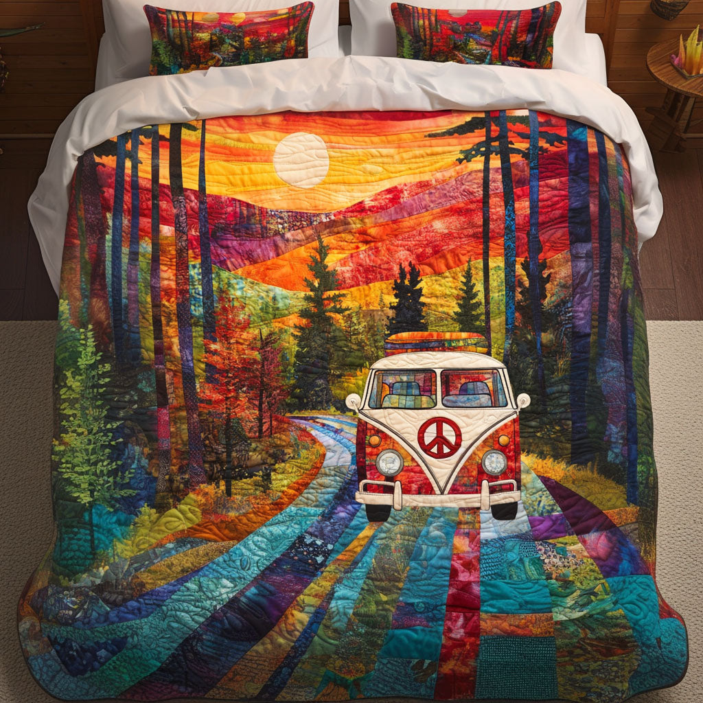 Sunset Hippie Ride Quilted Bedding Set Bedroom Decorations Hippie Gifts For Her