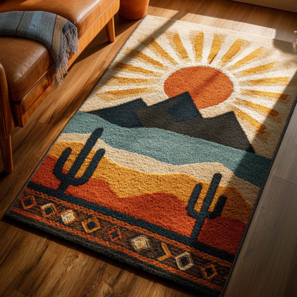 Sunset Horizon Area Rug House Decor Items Cactus For Birthday Gift