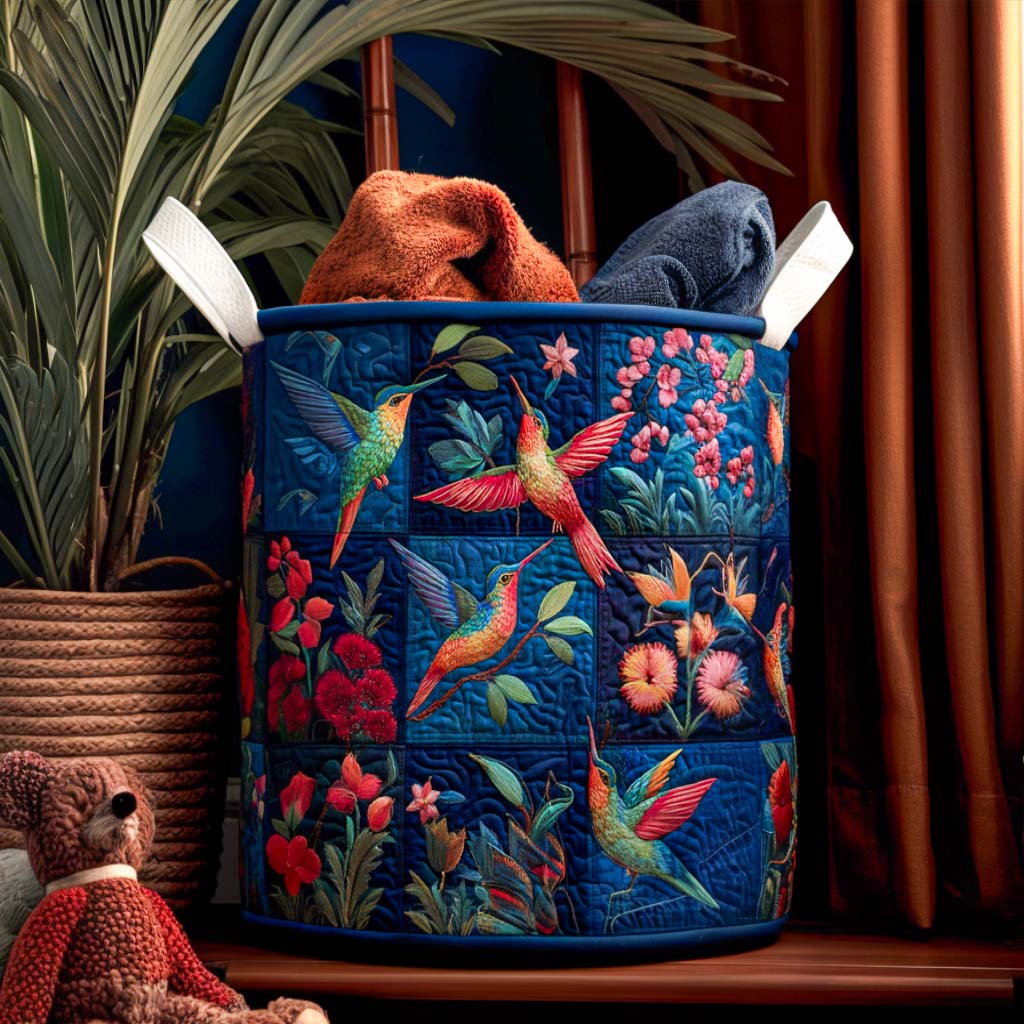 Sunset Hummingbird Light Quilted Laundry Basket Merch For Home And Bedroom