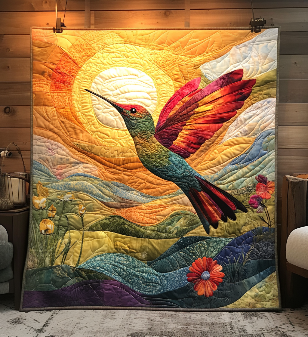 Sunset Hummingbird Quilted Blanket Gifts For Hummingbird Lovers