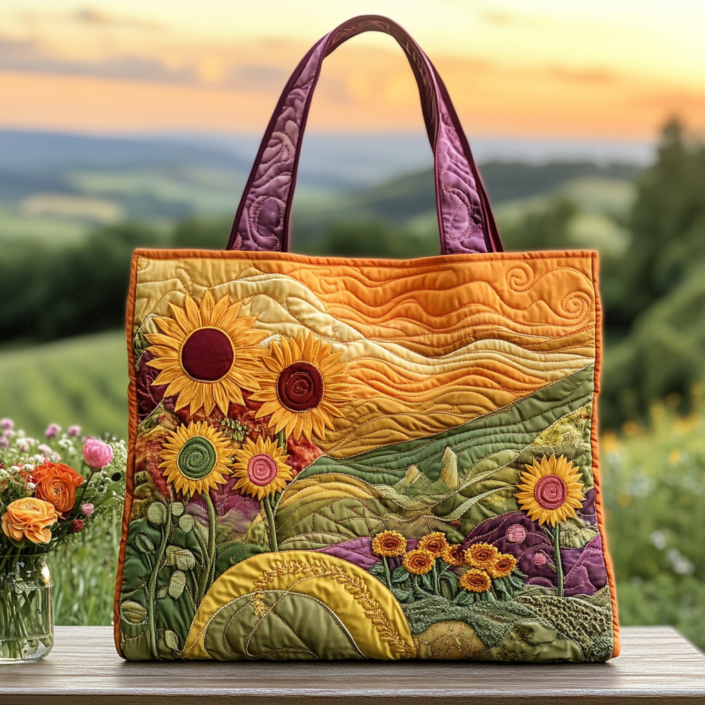 Sunset Meadow Bloom Quilted Tote Bag Sunflower Gifts For Women