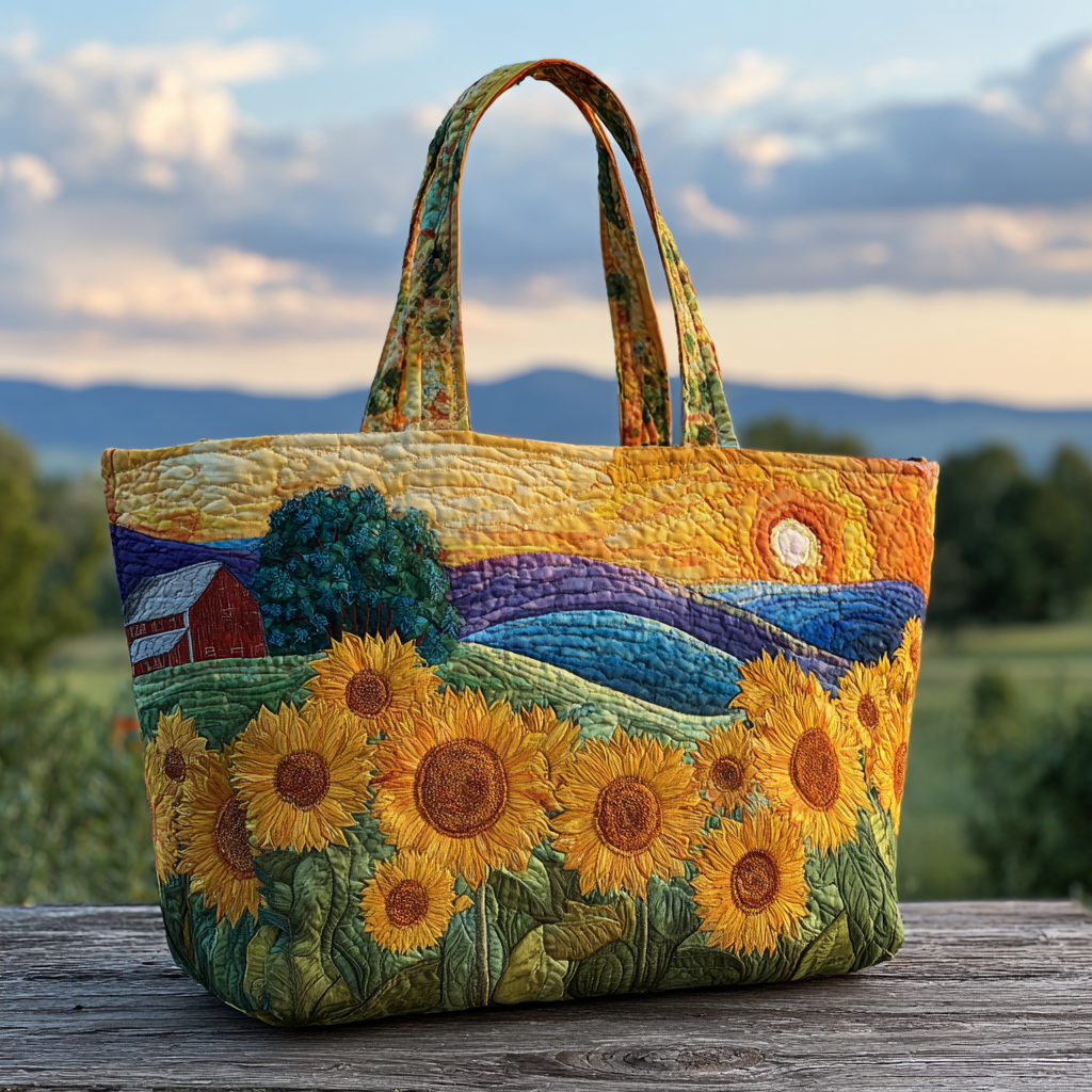 Sunset Meadow Quilted Tote Bag Gifts For Sunflower Lovers