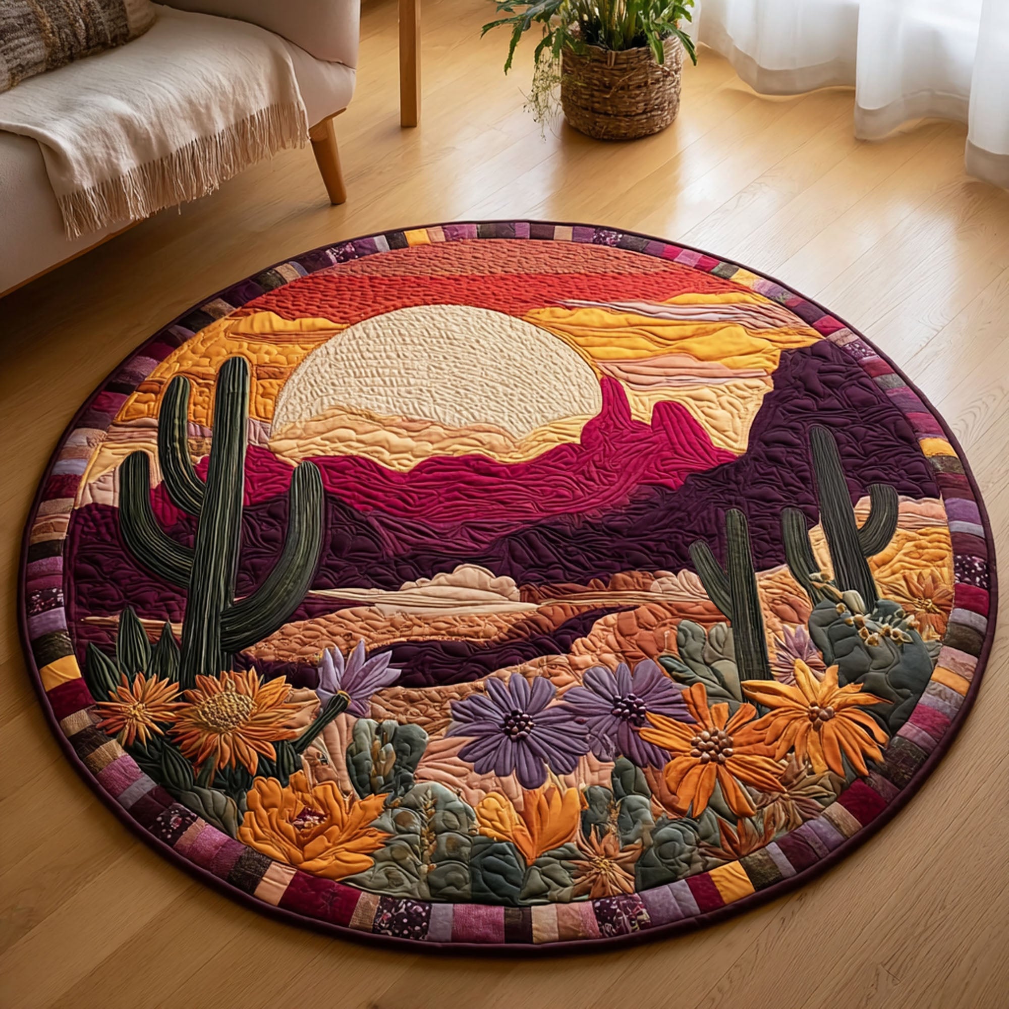 Sunset Mirage Quilted Round Mat Front Door Entryway Ideas Cactus Theme Gifts