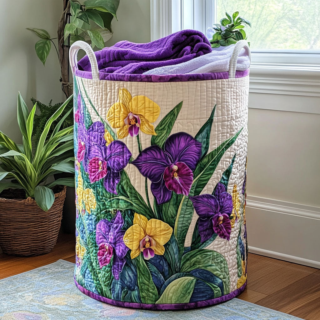 Sunset Orchids Quilted Laundry Basket Merch For Family Time