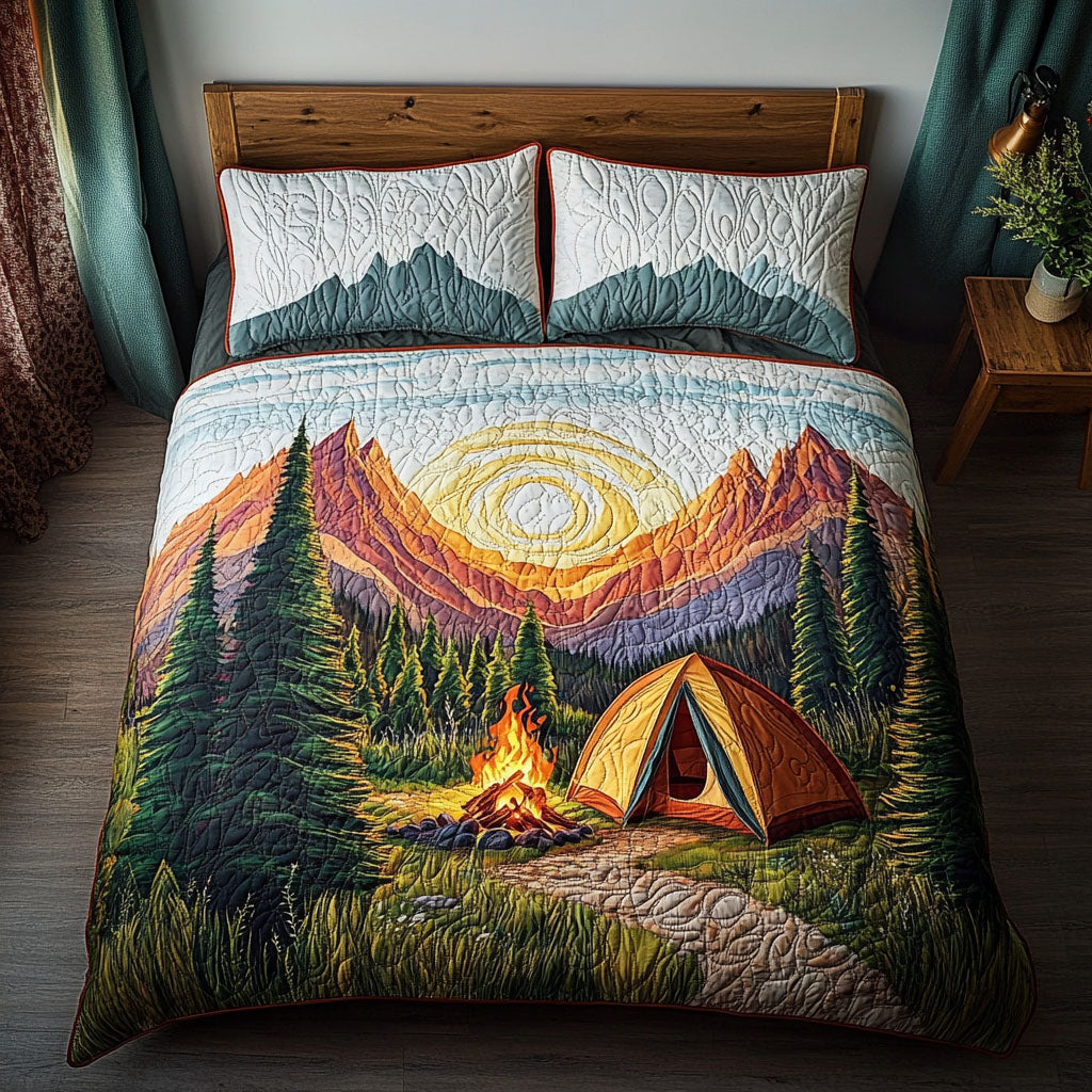 Sunset Over the Peaks Quilted Bedding Set Bed Decor Unique Camping Gifts