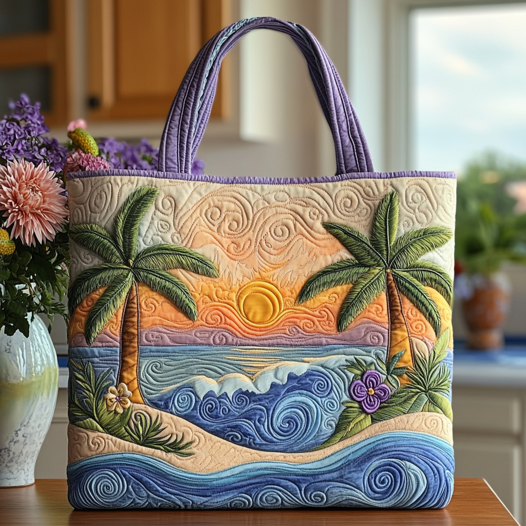 Sunset Paradise Quilted Tote Bag Great Gifts For Beach Lovers