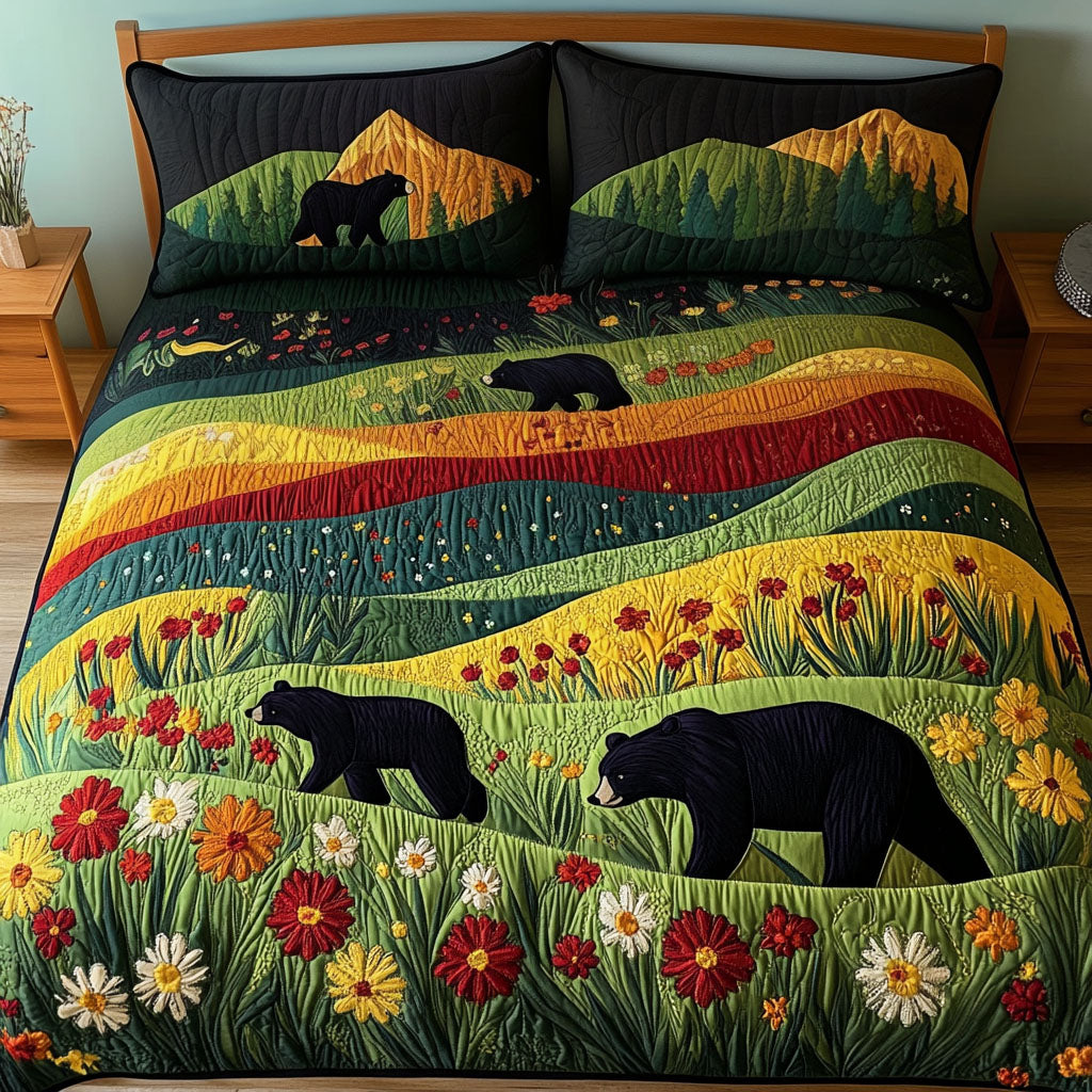 Sunset Paws Quilted Bedding Set Cozy Bedroom Decor Bear Gifts For Women