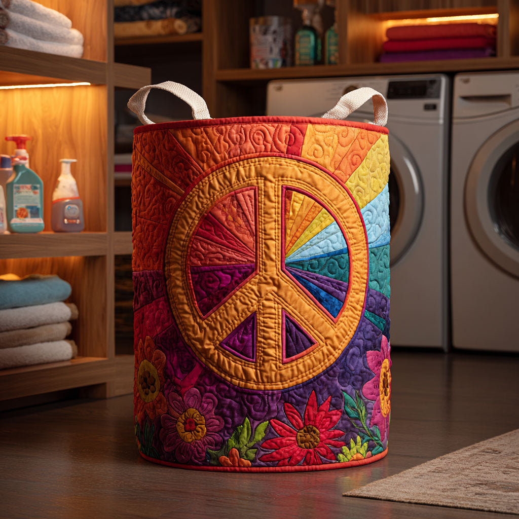 Sunset Peace Bloom Quilted Laundry Basket Merch For Friends
