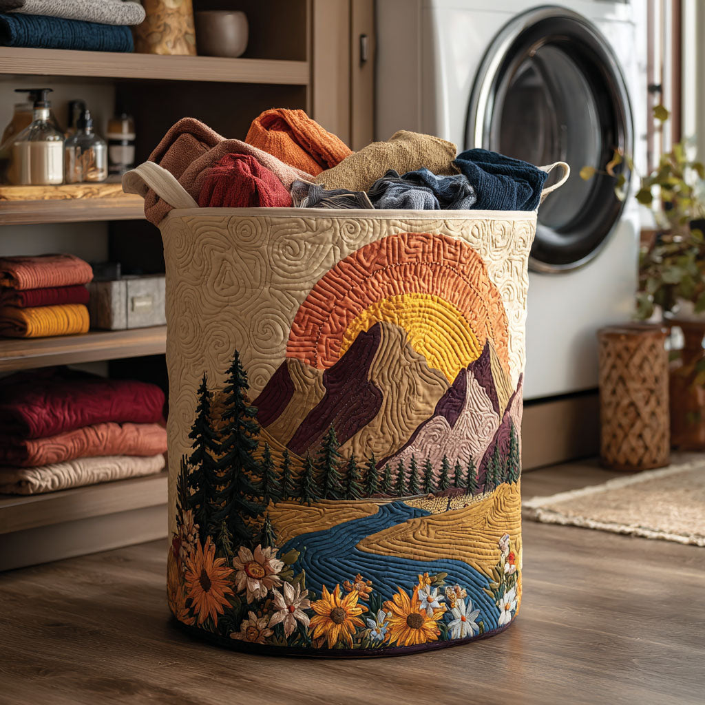 Sunset Peak Quilted Laundry Basket Trendy Quilted Laundry Tote for Home and Dorm