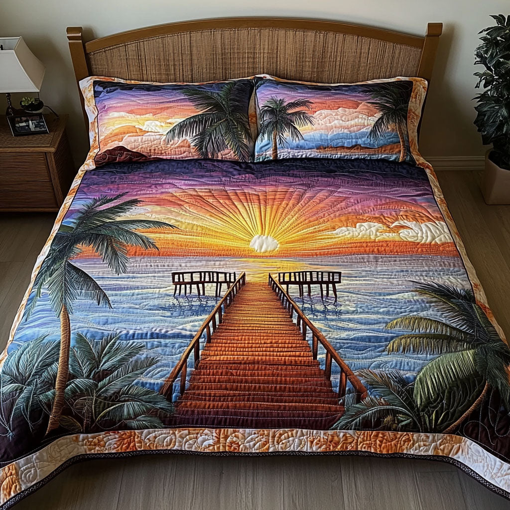 Sunset Pier Dream Quilted Bedding Set Bedroom Decor Ideas Fishing Gifts For Dad