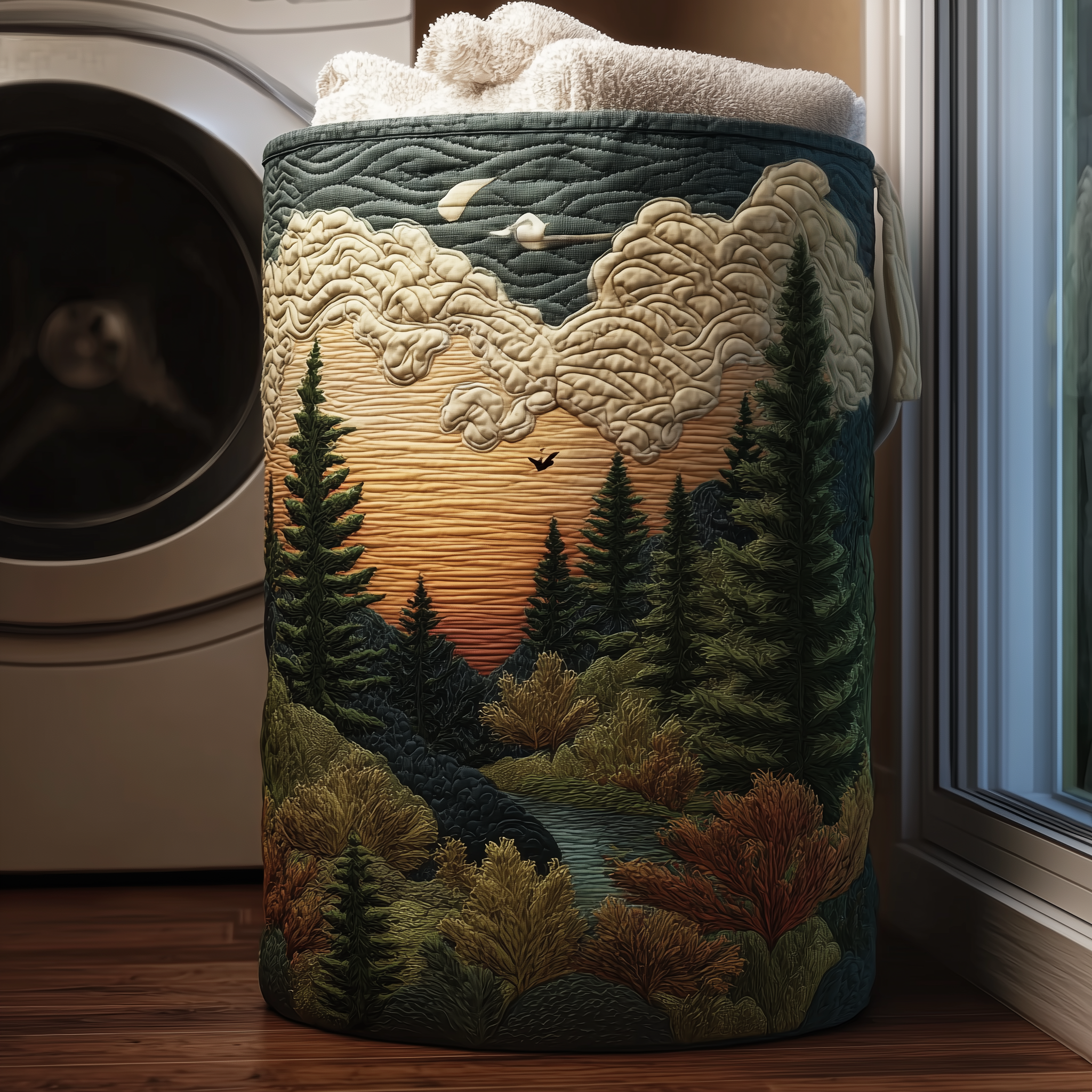 Sunset Pines Quilted Laundry Basket Excellent Gift For Her