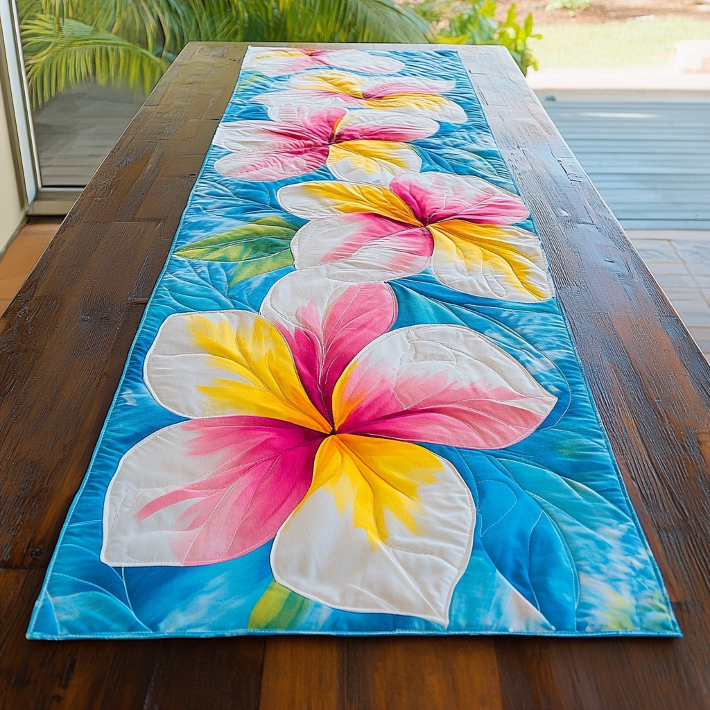 Sunset Plumeria Quilted Table Runner Spring Floral Table Runner Best Family Gifts