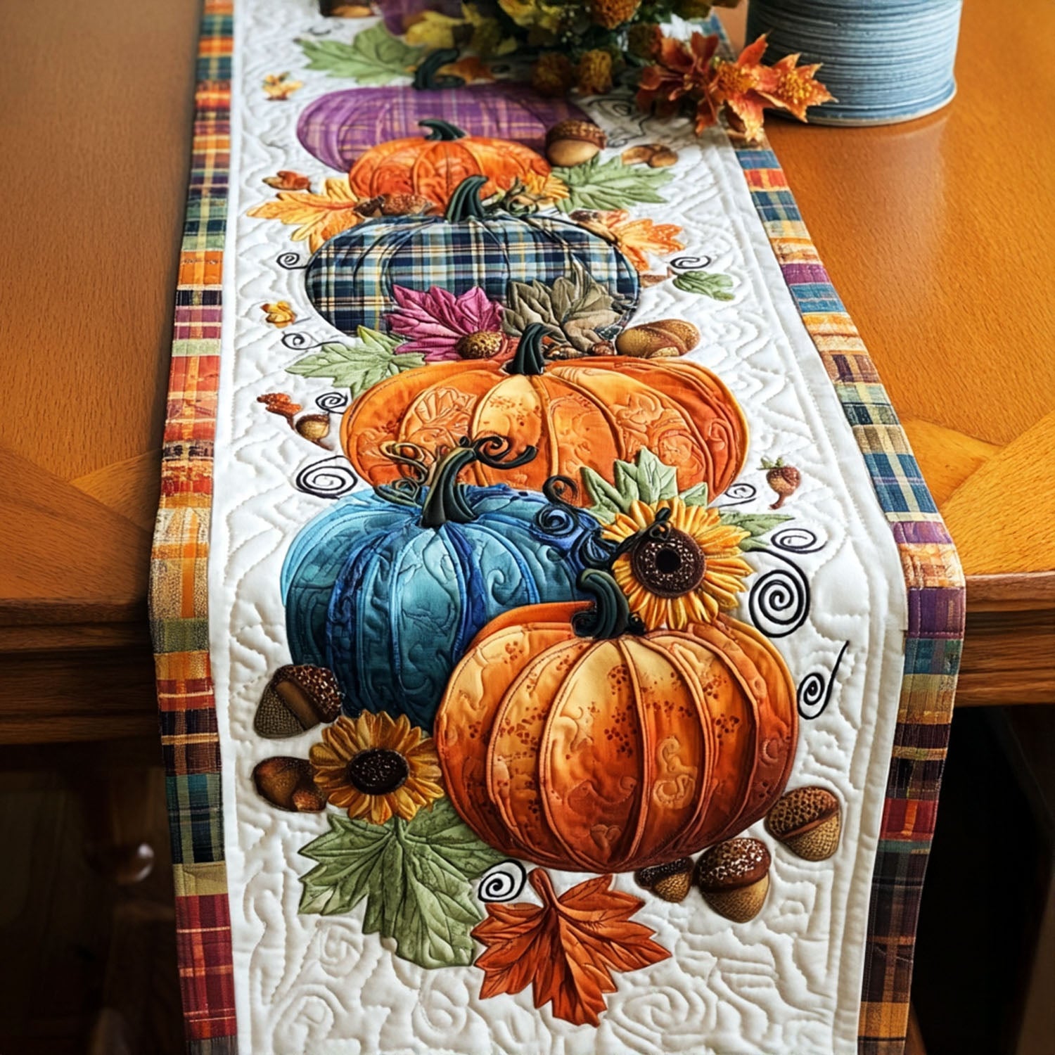 Sunset Pumpkin Rows Quilted Table Runner Fall Decor Table Runner Gift Idea For Mother In Law