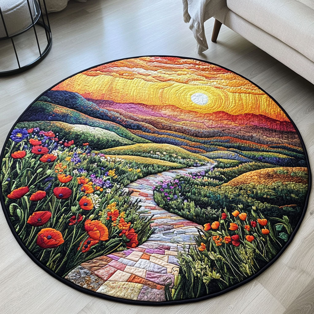 Sunset Quilted Round Mat Christmas Decor For Entryway Christmas Floral Gifts